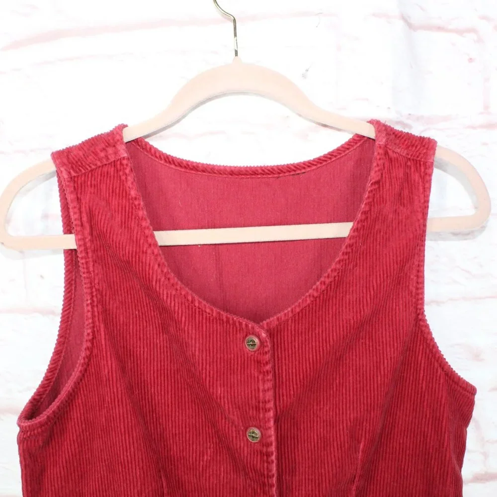 *Womens Red Cotton Sleeveless Button Front Corduroy Long Dress Size S - Picture 7 of 9